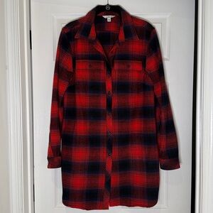 L.L. Bean Signature Red and Blue Plaid Chamois Tunic